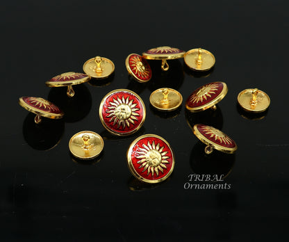 Set of 13 handmade 925 sterling silver sun face design buttons by TRIBAL ORNAMENTS for men's coats and suits.