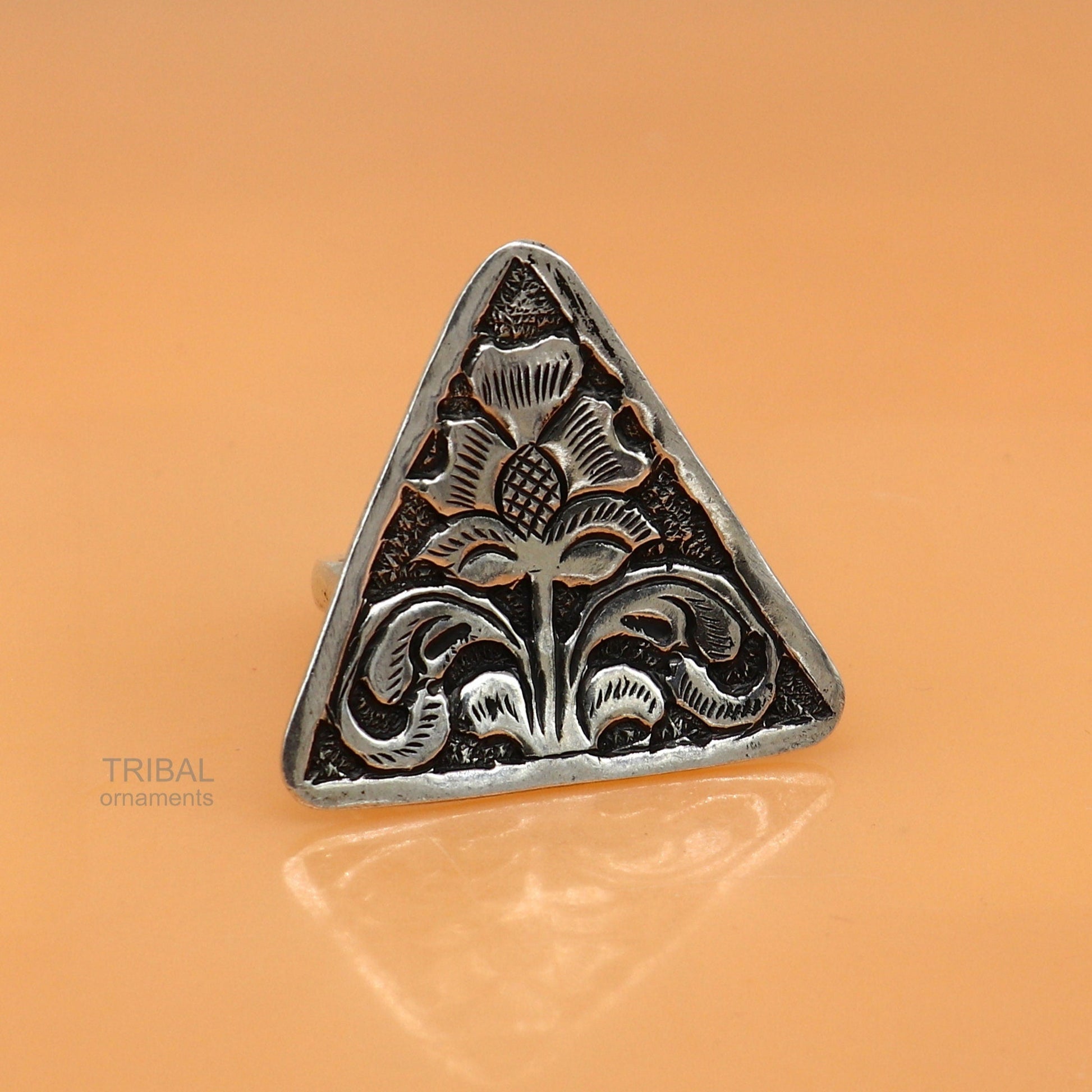 925 sterling silver handmade gorgeous triangle shape adjustable ring band, unisex stylish gifting chitai work tribal ethnic jewelry sr301 - TRIBAL ORNAMENTS