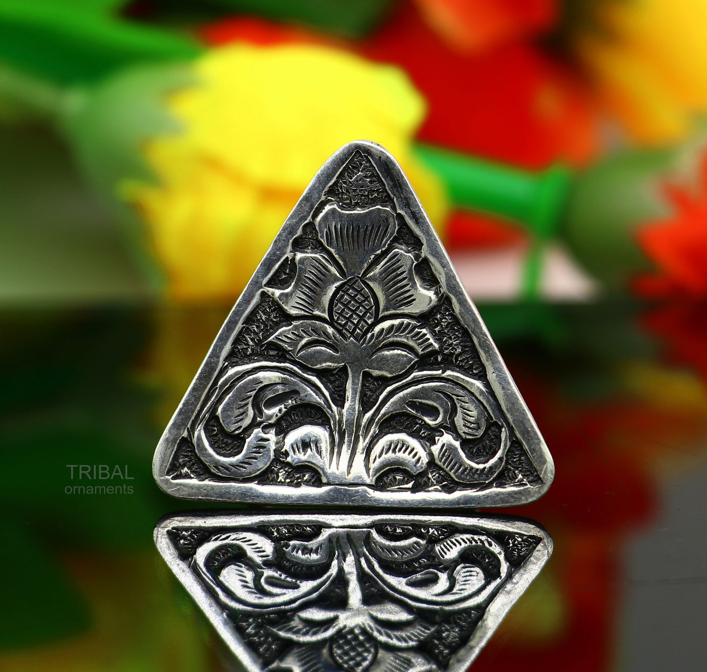 925 sterling silver handmade gorgeous triangle shape adjustable ring band, unisex stylish gifting chitai work tribal ethnic jewelry sr301 - TRIBAL ORNAMENTS