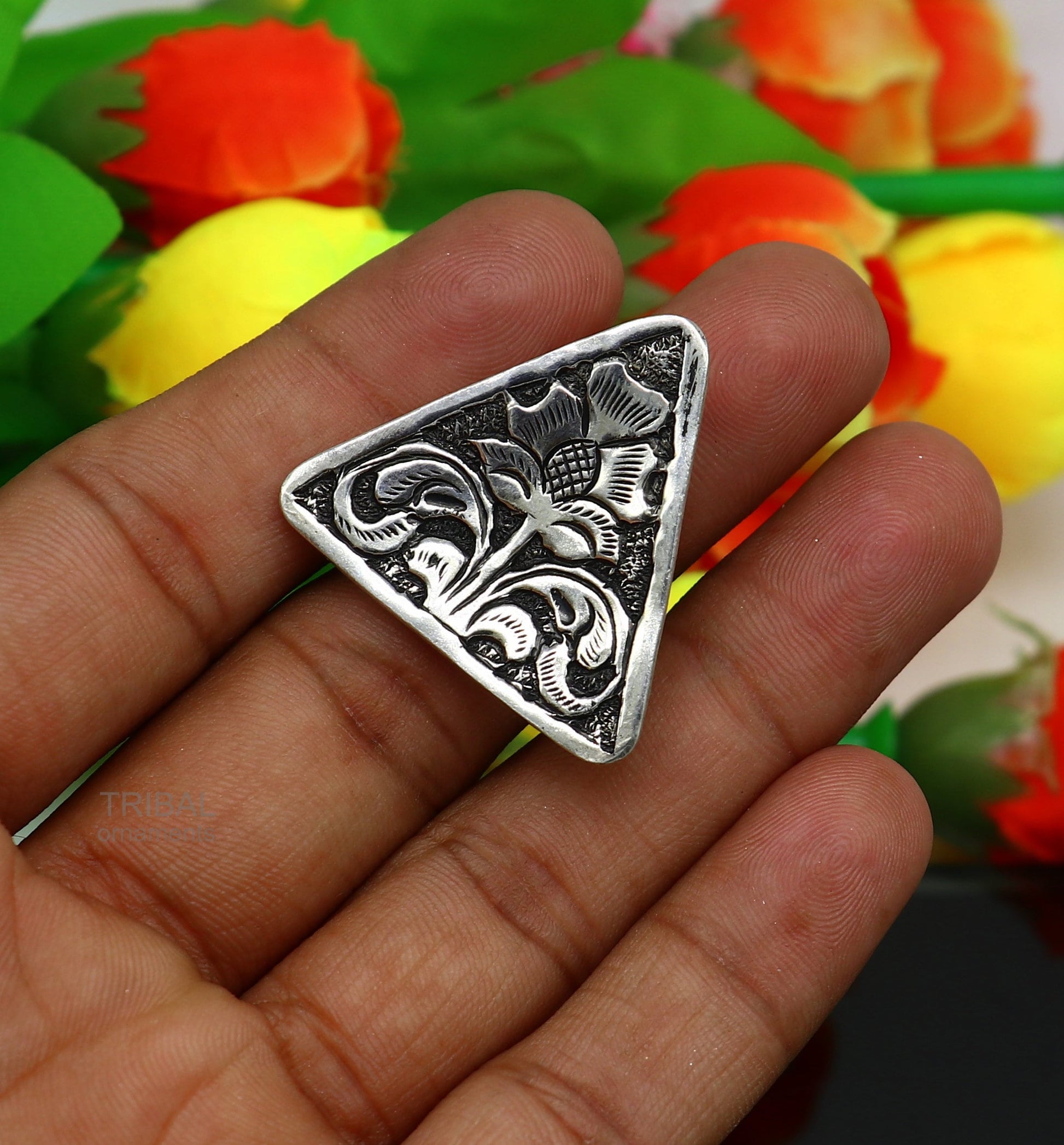 925 sterling silver handmade gorgeous triangle shape adjustable ring band, unisex stylish gifting chitai work tribal ethnic jewelry sr301 - TRIBAL ORNAMENTS