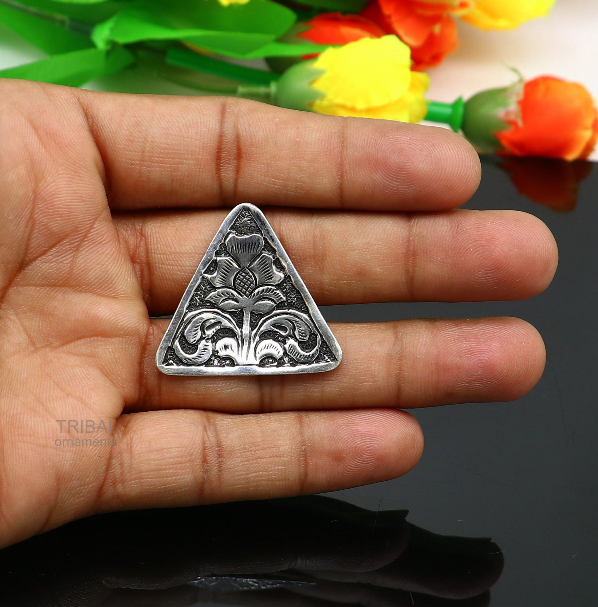 925 sterling silver handmade gorgeous triangle shape adjustable ring band, unisex stylish gifting chitai work tribal ethnic jewelry sr301 - TRIBAL ORNAMENTS