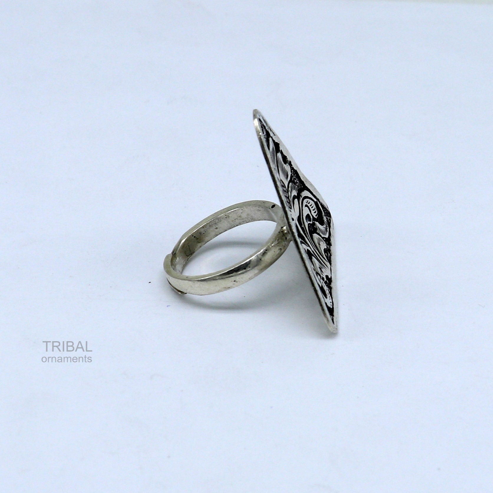 925 sterling silver handmade gorgeous triangle shape adjustable ring band, unisex stylish gifting chitai work tribal ethnic jewelry sr301 - TRIBAL ORNAMENTS