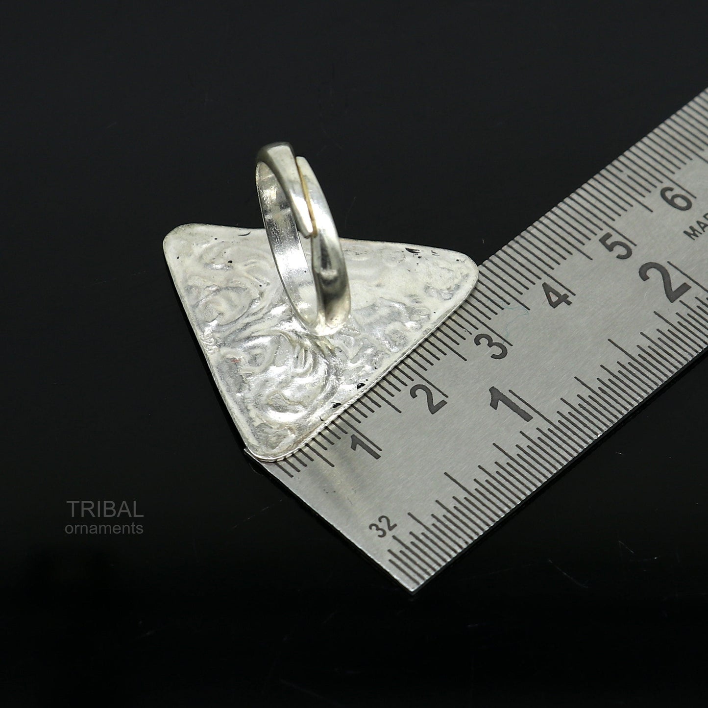 925 sterling silver handmade gorgeous triangle shape adjustable ring band, unisex stylish gifting chitai work tribal ethnic jewelry sr301 - TRIBAL ORNAMENTS