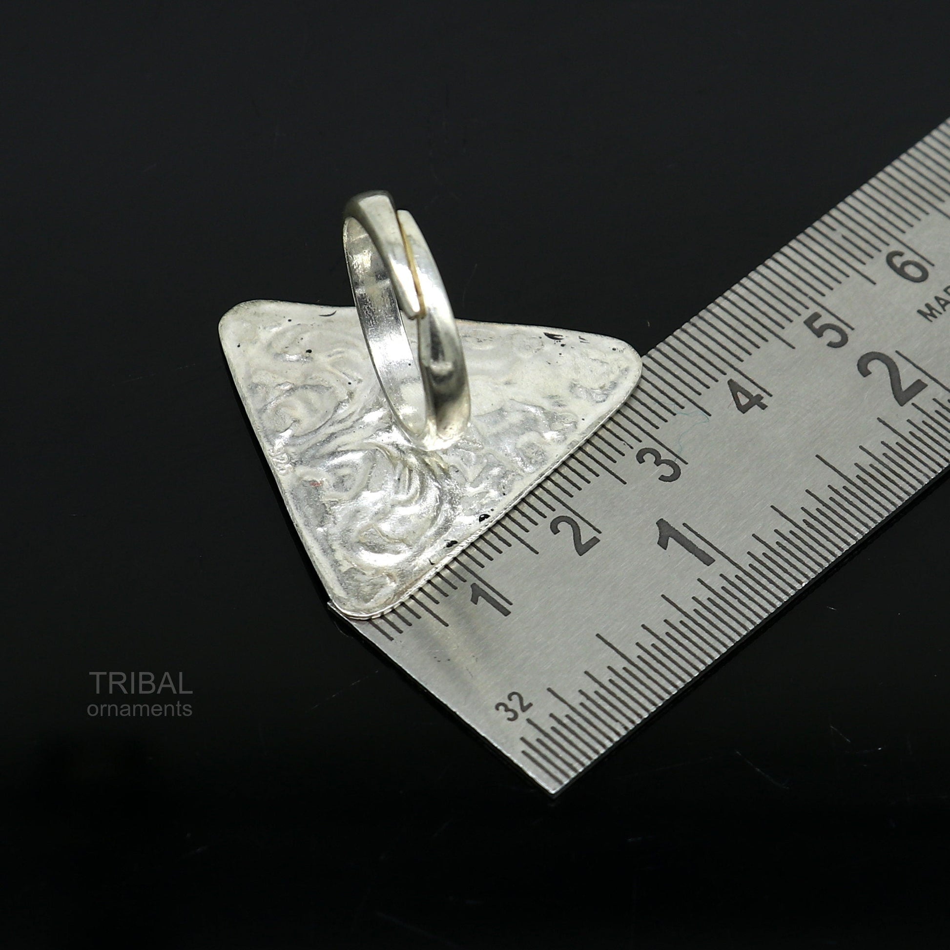 925 sterling silver handmade gorgeous triangle shape adjustable ring band, unisex stylish gifting chitai work tribal ethnic jewelry sr301 - TRIBAL ORNAMENTS