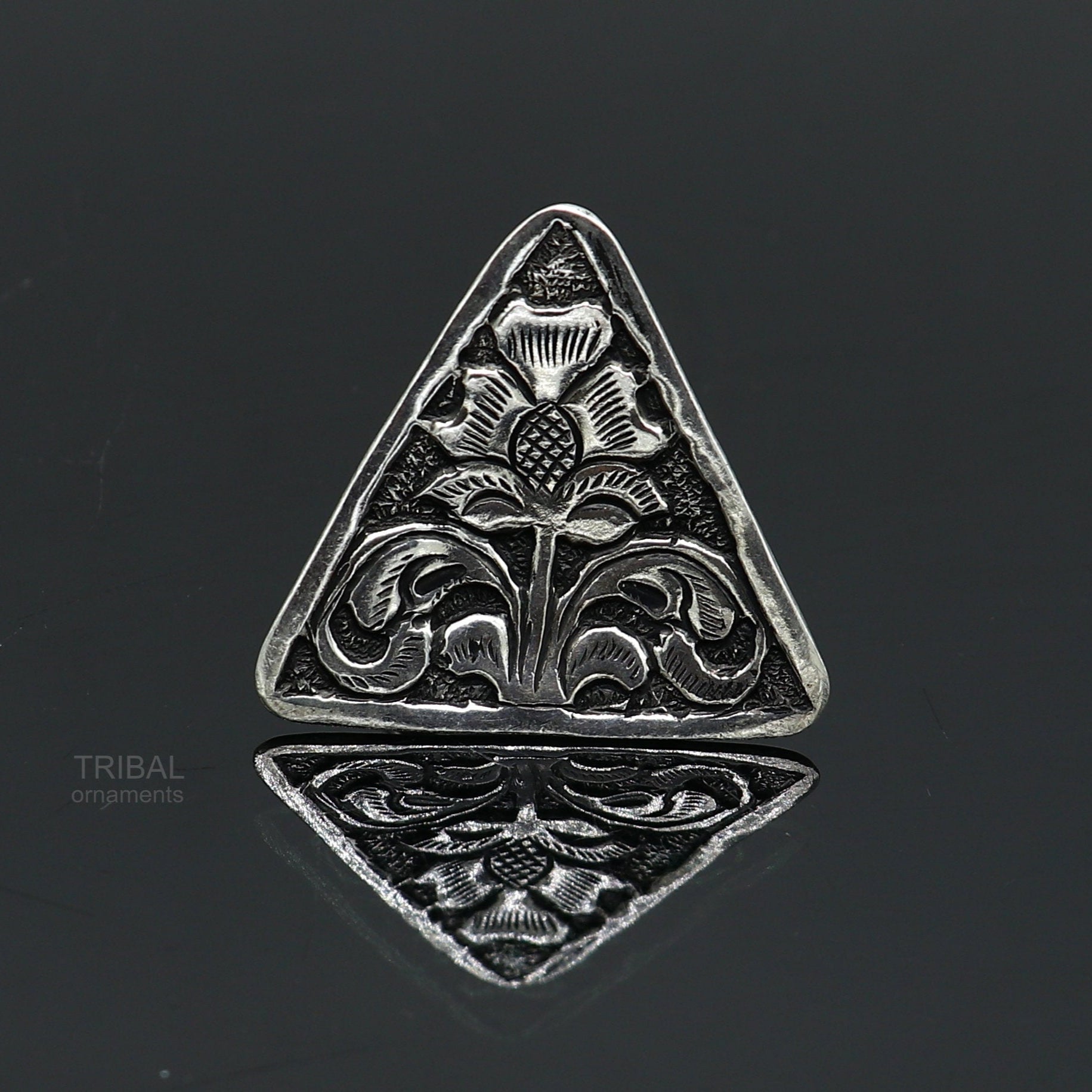 925 sterling silver handmade gorgeous triangle shape adjustable ring band, unisex stylish gifting chitai work tribal ethnic jewelry sr301 - TRIBAL ORNAMENTS