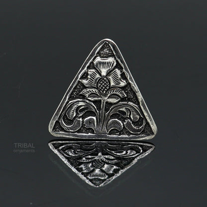 925 sterling silver handmade gorgeous triangle shape adjustable ring band, unisex stylish gifting chitai work tribal ethnic jewelry sr301 - TRIBAL ORNAMENTS