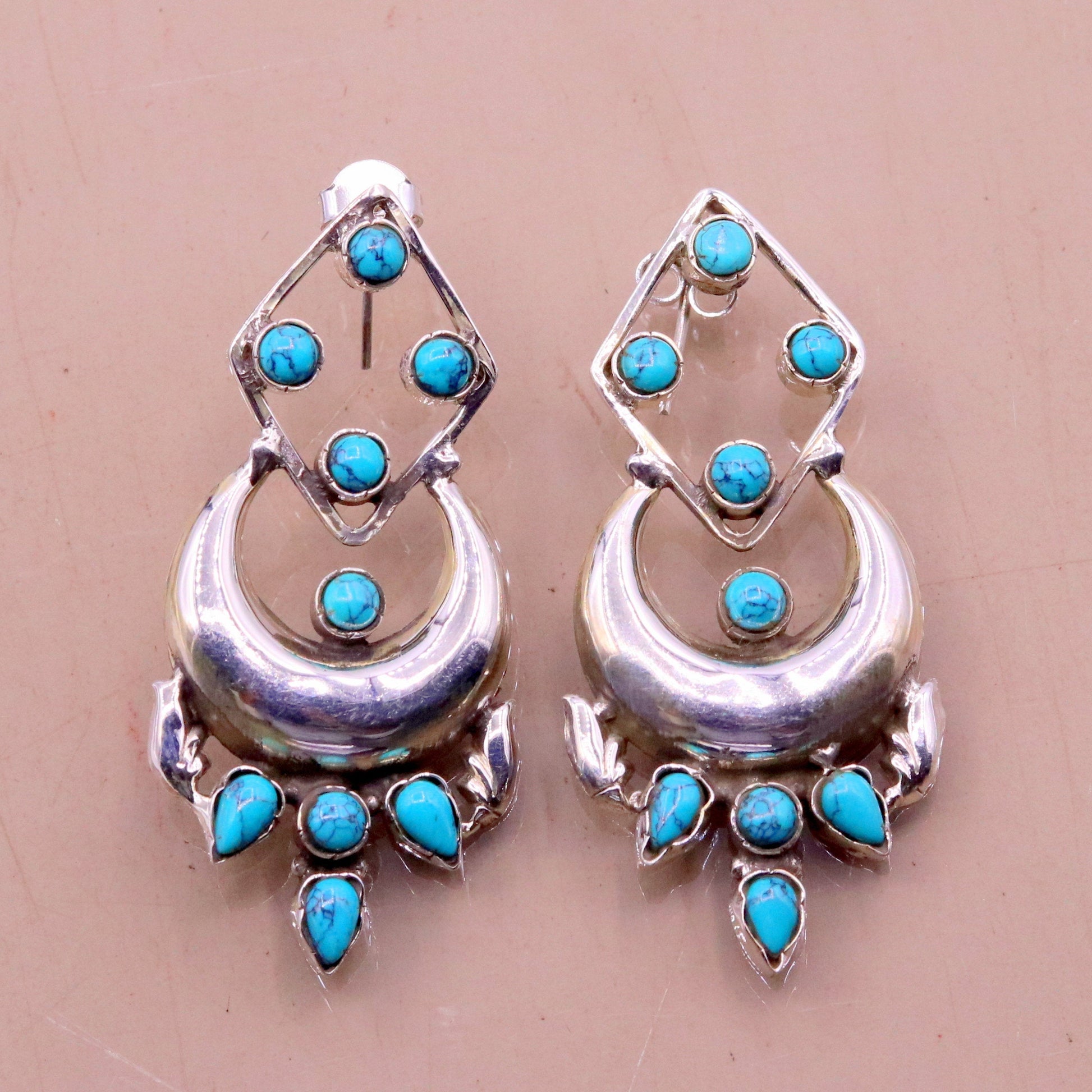 925 Sterling silver handmade gorgeous turquoise stone stud earring drop dangle customized personalized jewelry, best gift for girl's s744 - TRIBAL ORNAMENTS