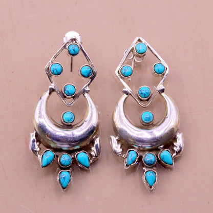 Sterling silver turquoise stud earring with drop dangle design, handmade tribal jewelry for women, personalized gift idea