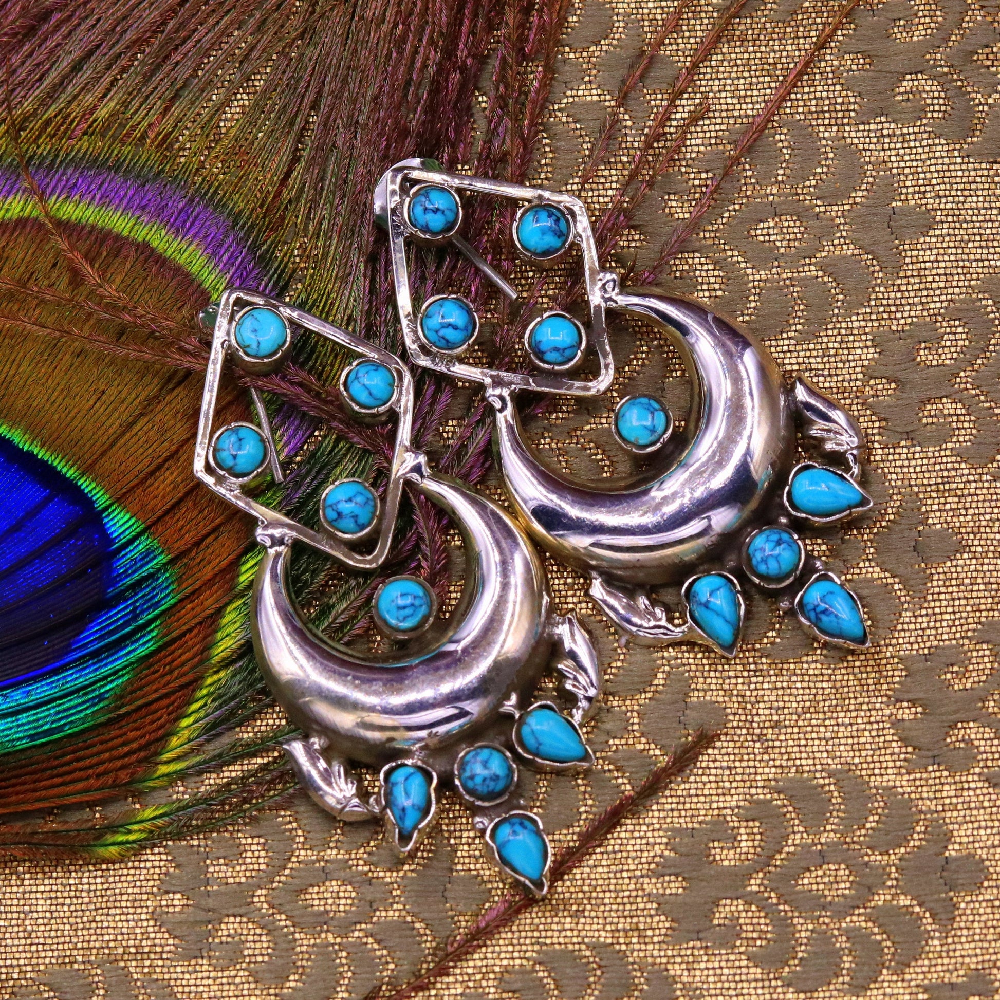 925 Sterling silver handmade gorgeous turquoise stone stud earring drop dangle customized personalized jewelry, best gift for girl's s744 - TRIBAL ORNAMENTS