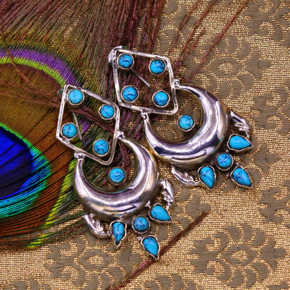 925 Sterling silver handmade turquoise stone stud earring with drop dangle design, personalized jewelry by TRIBAL ORNAMENTS