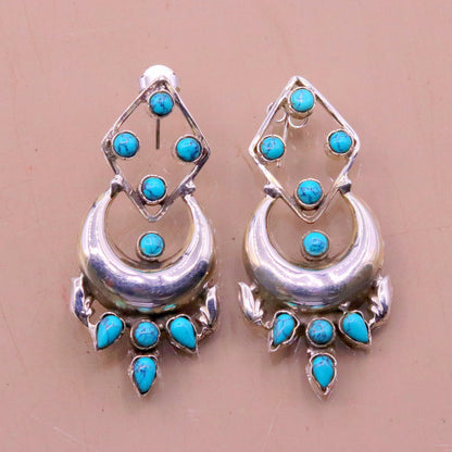 Sterling silver handmade turquoise stone stud earring with drop design, personalized jewelry by TRIBAL ORNAMENTS.