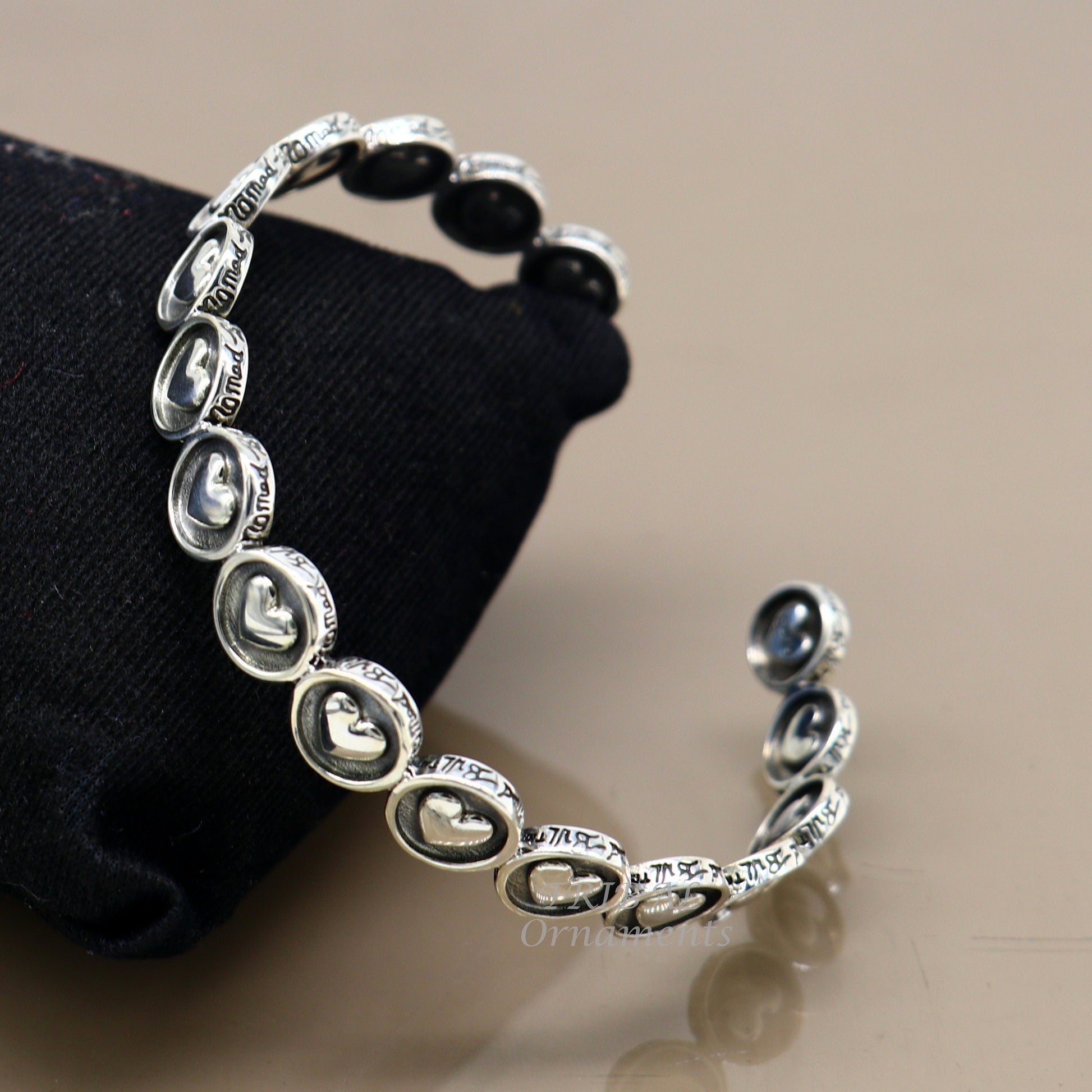 925 sterling silver handmade heart shape design Bangle cuff bracelet adjustable kada, best unisex tribal ethnic gifting jewelry cuff103 - TRIBAL ORNAMENTS