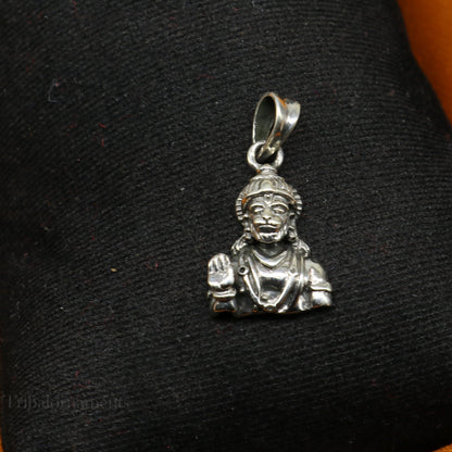 Sterling silver Lord Hanuman pendant by Tribal Ornaments, handmade Hindu god jewelry, unisex design, detailed craftsmanship.