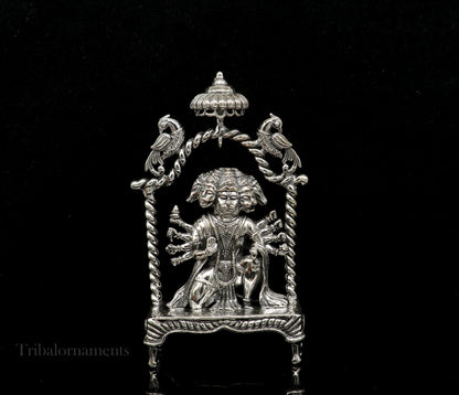 Pure 925 sterling silver handmade Hindu god Lord Panchmukhi Hanuman Statue, amazing designer Divine Sculpture figurine puja article art167 - TRIBAL ORNAMENTS
