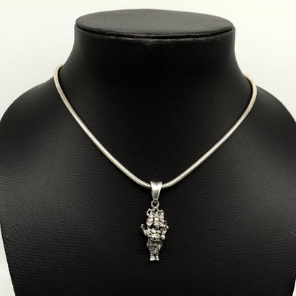 Sterling silver Ganesha pendant, handmade Hindu idol, unisex blessing jewelry, stylish tribal design, suitable for gifting.