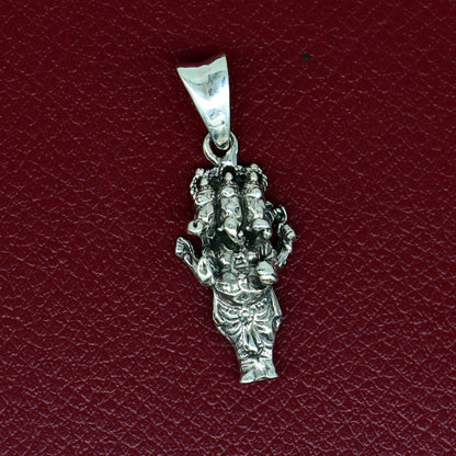 Sterling silver Ganesha pendant, handmade Hindu idol jewelry, unisex blessing gift, tribal style, standing Ganesha charm.