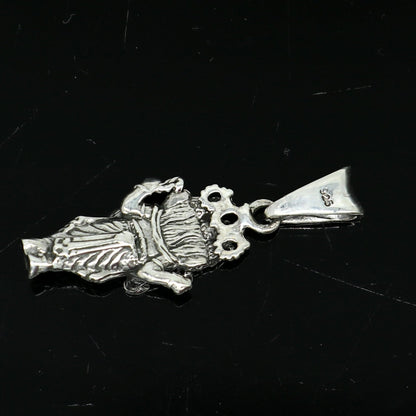 Sterling silver Ganesha pendant featuring a divine standing Hindu idol in tribal jewelry style, unisex blessing gift accessory.