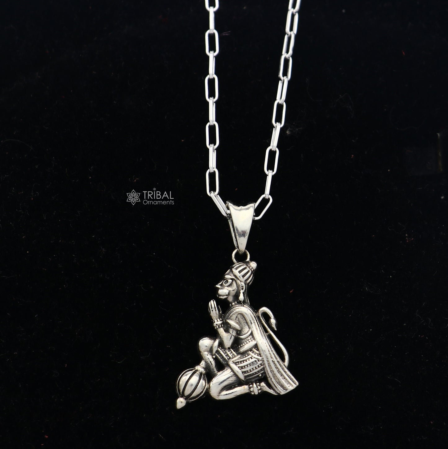 925 sterling silver Lord Hanuman pendant, handmade Hindu idol jewelry, unisex divine Bajrangbali pendant, tribal ornaments.