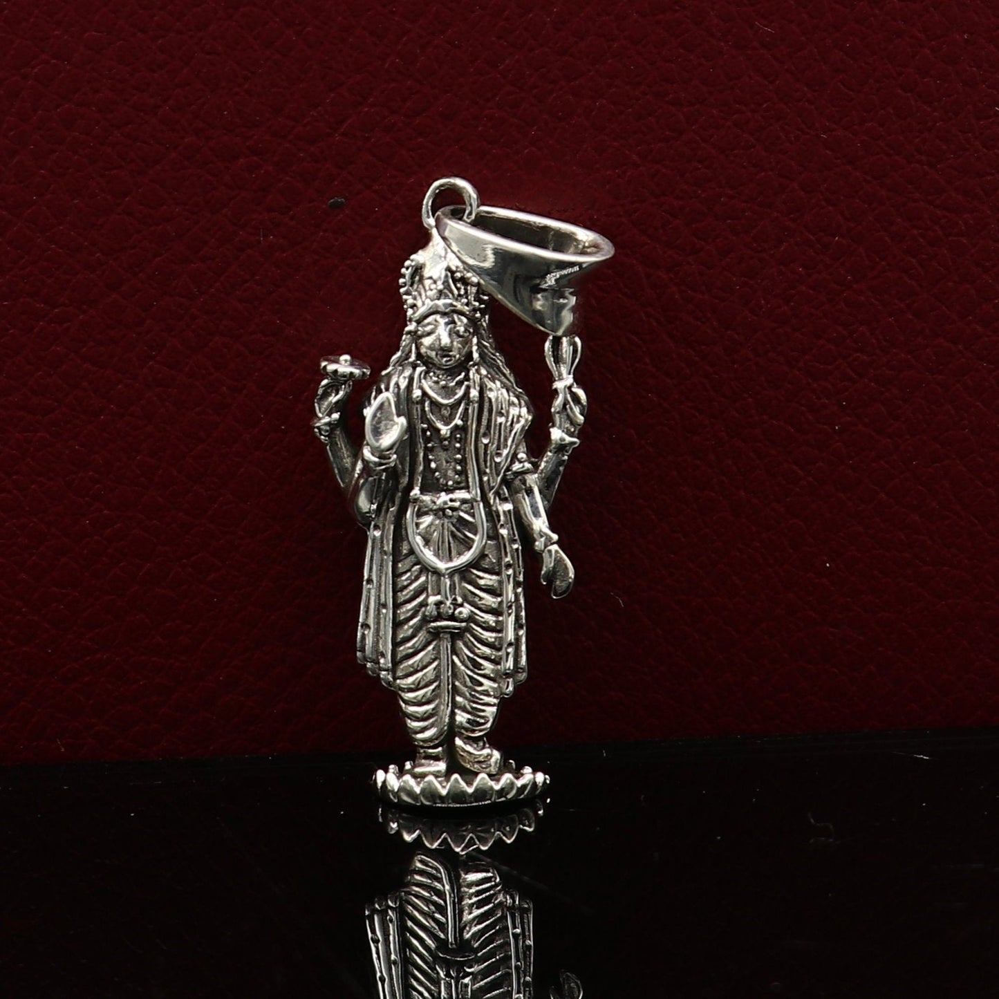 Sterling silver Vishnu pendant, handcrafted unisex jewelry featuring Hindu deity design from Tribal Ornaments.