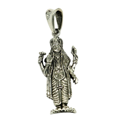 Unisex 925 sterling silver Vishnu pendant featuring intricate Hindu deity design, handmade tribal jewelry from India.