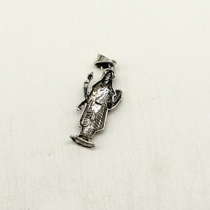 Unisex 925 sterling silver Vishnu pendant featuring intricate Hindu deity design, handmade tribal jewelry from India.