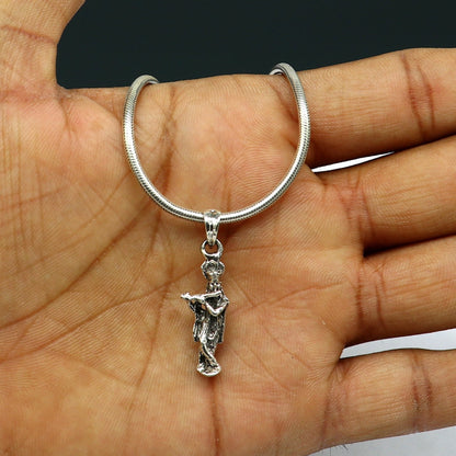 925 sterling silver Hindu Krishna pendant, unisex handmade jewelry featuring detailed idol design, personalized tribal ornament.