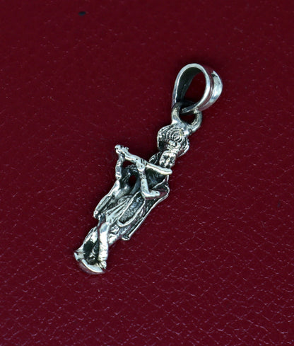 Sterling silver Krishna pendant featuring intricate Hindu idol design, unisex personalized jewelry by Tribal Ornaments.