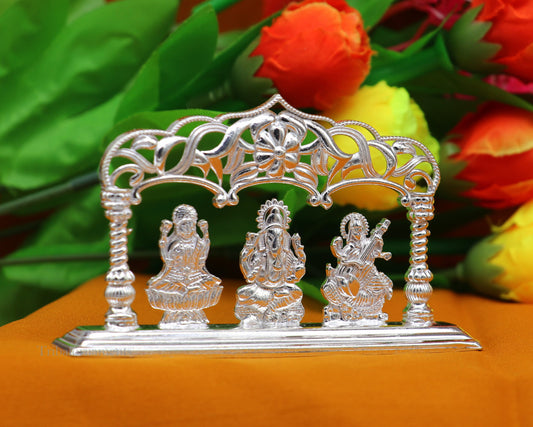 Solid Sterling silver handmade Hindu idols Laxmi,Ganesha and Saraswati statue, puja article figurine, home décor Diwali puja gift su532 - TRIBAL ORNAMENTS