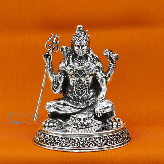 925 Sterling silver handmade hindu idols Lord Shiva with trident holy divine statue figurine, puja articles best gift silver article art573 - TRIBAL ORNAMENTS