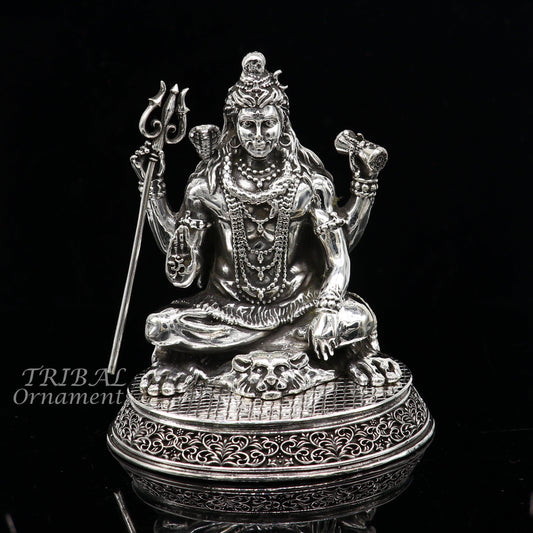 925 Sterling silver handmade hindu idols Lord Shiva with trident holy divine statue figurine, puja articles best gift silver article art573 - TRIBAL ORNAMENTS