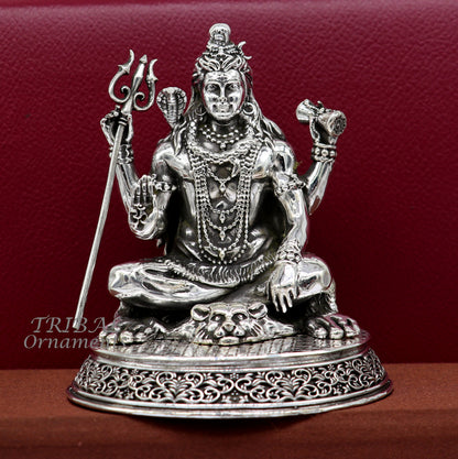 925 Sterling silver handmade hindu idols Lord Shiva with trident holy divine statue figurine, puja articles best gift silver article art573 - TRIBAL ORNAMENTS