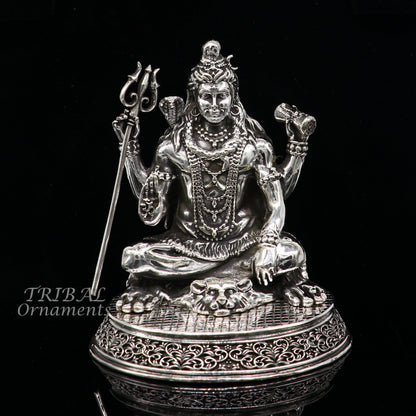 925 Sterling silver handmade hindu idols Lord Shiva with trident holy divine statue figurine, puja articles best gift silver article art573 - TRIBAL ORNAMENTS