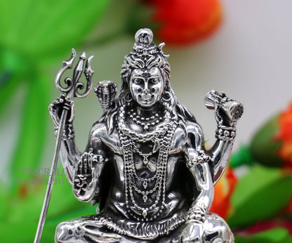 925 Sterling silver handmade hindu idols Lord Shiva with trident holy divine statue figurine, puja articles best gift silver article art573 - TRIBAL ORNAMENTS