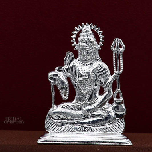 925 Sterling silver handmade hindu idols Lord Shiva with trident stunning statue figurine, puja articles best gift silver article art450 - TRIBAL ORNAMENTS