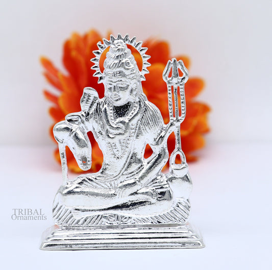 925 Sterling silver handmade hindu idols Lord Shiva with trident stunning statue figurine, puja articles best gift silver article art450 - TRIBAL ORNAMENTS