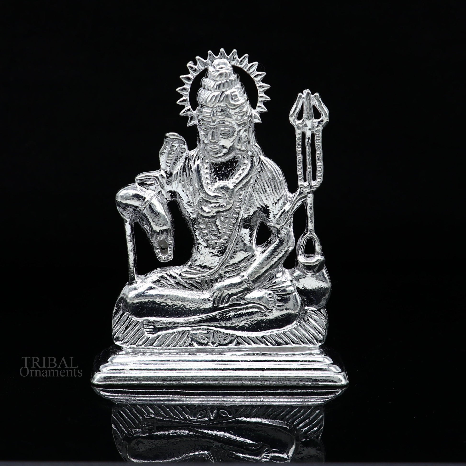 925 Sterling silver handmade hindu idols Lord Shiva with trident stunning statue figurine, puja articles best gift silver article art450 - TRIBAL ORNAMENTS