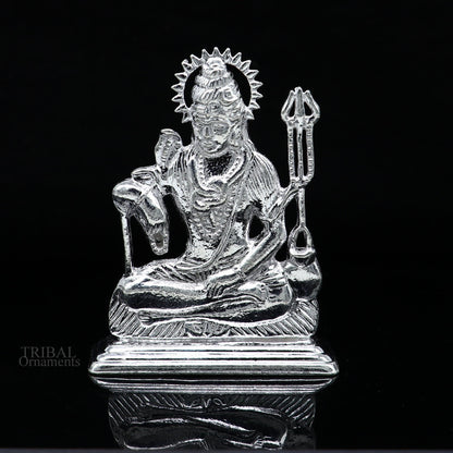 925 Sterling silver handmade hindu idols Lord Shiva with trident stunning statue figurine, puja articles best gift silver article art450 - TRIBAL ORNAMENTS
