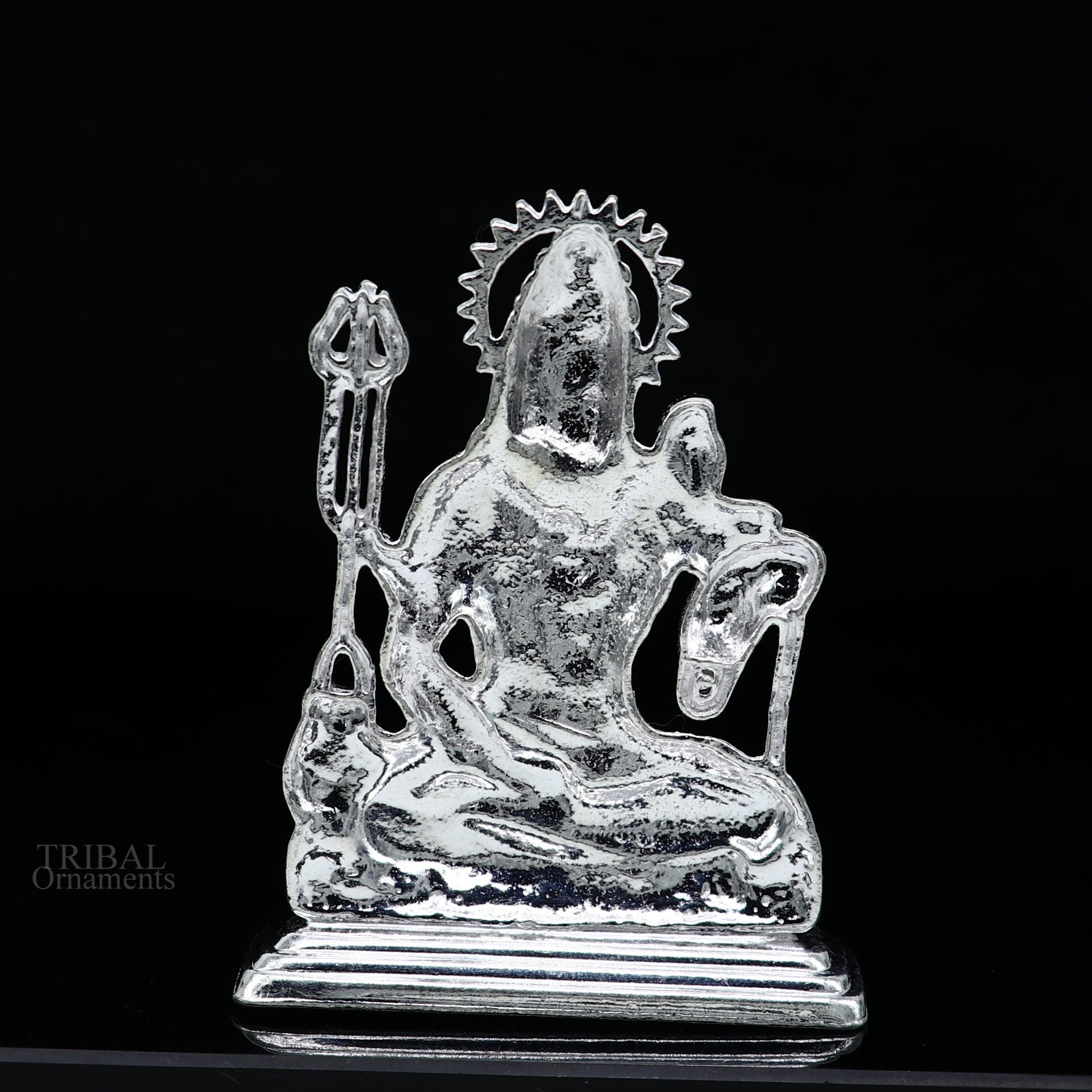 925 Sterling silver handmade hindu idols Lord Shiva with trident stunning statue figurine, puja articles best gift silver article art450 - TRIBAL ORNAMENTS