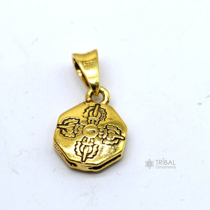 Sterling silver Hindu mantra 'Aum' OM pendant with gold polish, stylish good luck jewelry from TRIBAL ORNAMENTS.
