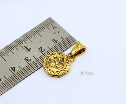 925 sterling silver Hindu mantra Aum OM pendant with gold polish, stylish good luck jewelry from TRIBAL ORNAMENTS