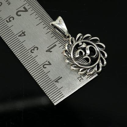 Sterling silver Hindu mantra Aum OM pendant, stylish unisex jewelry, handmade tribal design, personalized spiritual necklace.