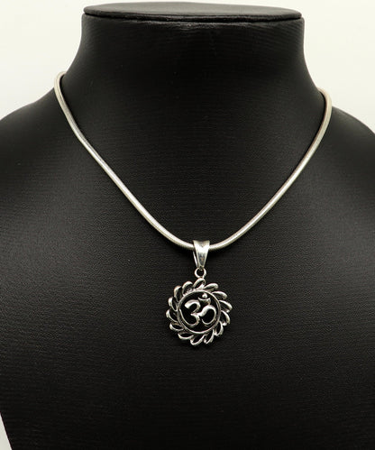 Sterling silver Hindu mantra 'Aum' OM pendant, unisex personalized jewelry, handmade tribal jewelry by TRIBAL ORNAMENTS.