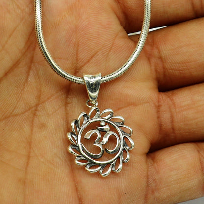 925 sterling silver Hindu mantra 'Aum' OM pendant, stylish unisex jewelry with intricate tribal design, personalized tribal ornaments.