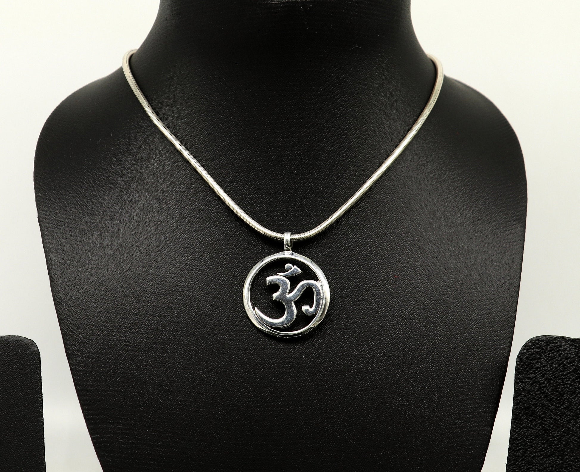 Sterling silver Hindu mantra 'Aum' OM pendant, unisex tribal jewelry, handmade with intricate design, personalized spiritual necklace