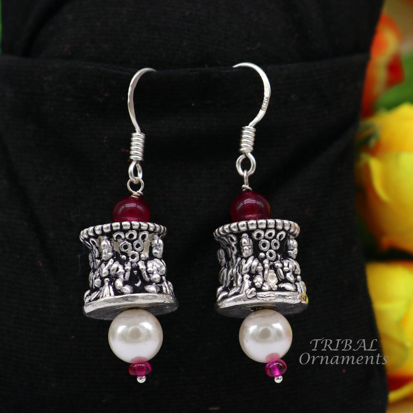 925 sterling silver handmade hook earrings, fabulous hanging pretty bells drop dangle earrings tribal ethnic jewelry from India s1086 - TRIBAL ORNAMENTS