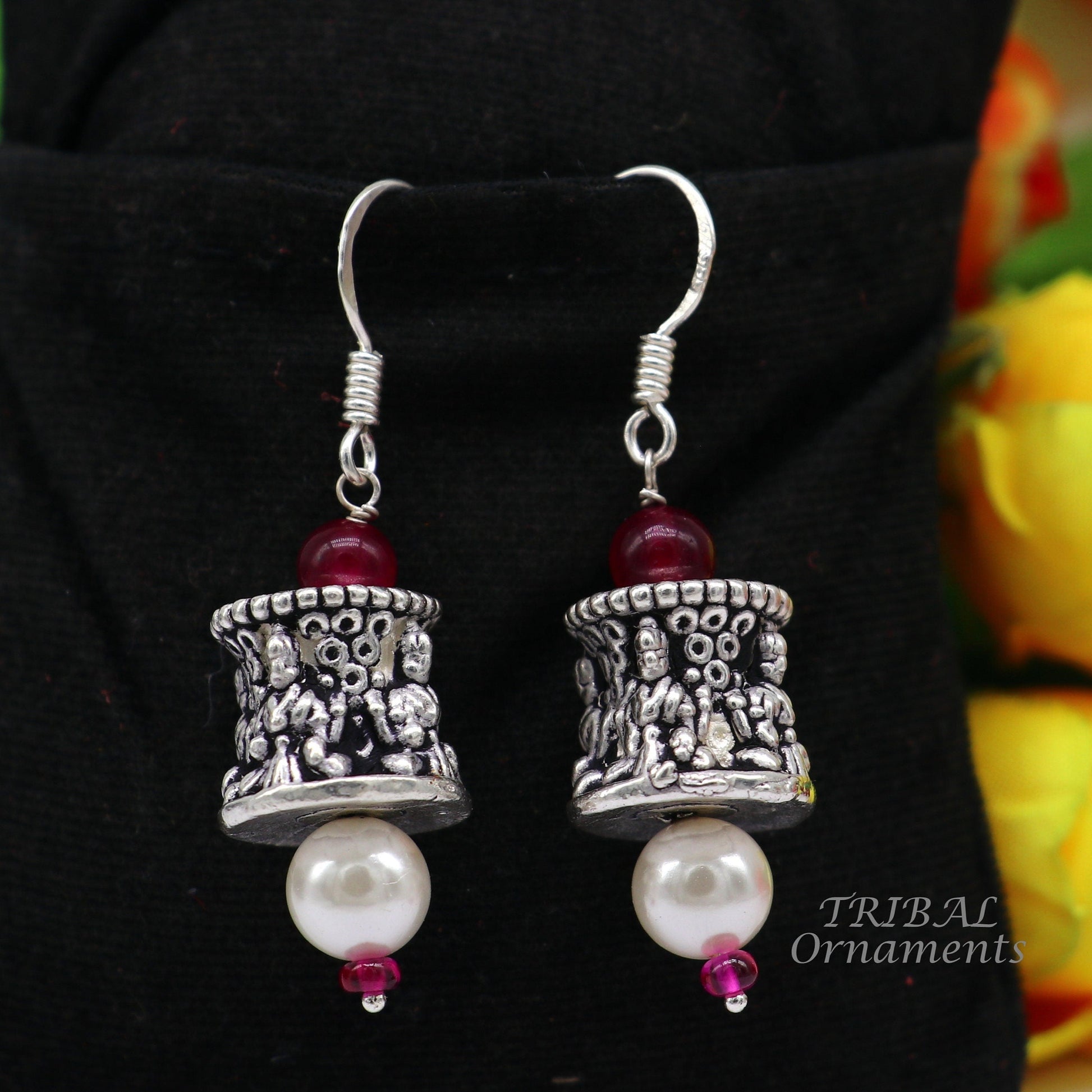 925 sterling silver handmade hook earrings, fabulous hanging pretty bells drop dangle earrings tribal ethnic jewelry from India s1086 - TRIBAL ORNAMENTS