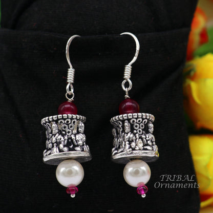 925 sterling silver handmade hook earrings, fabulous hanging pretty bells drop dangle earrings tribal ethnic jewelry from India s1086 - TRIBAL ORNAMENTS
