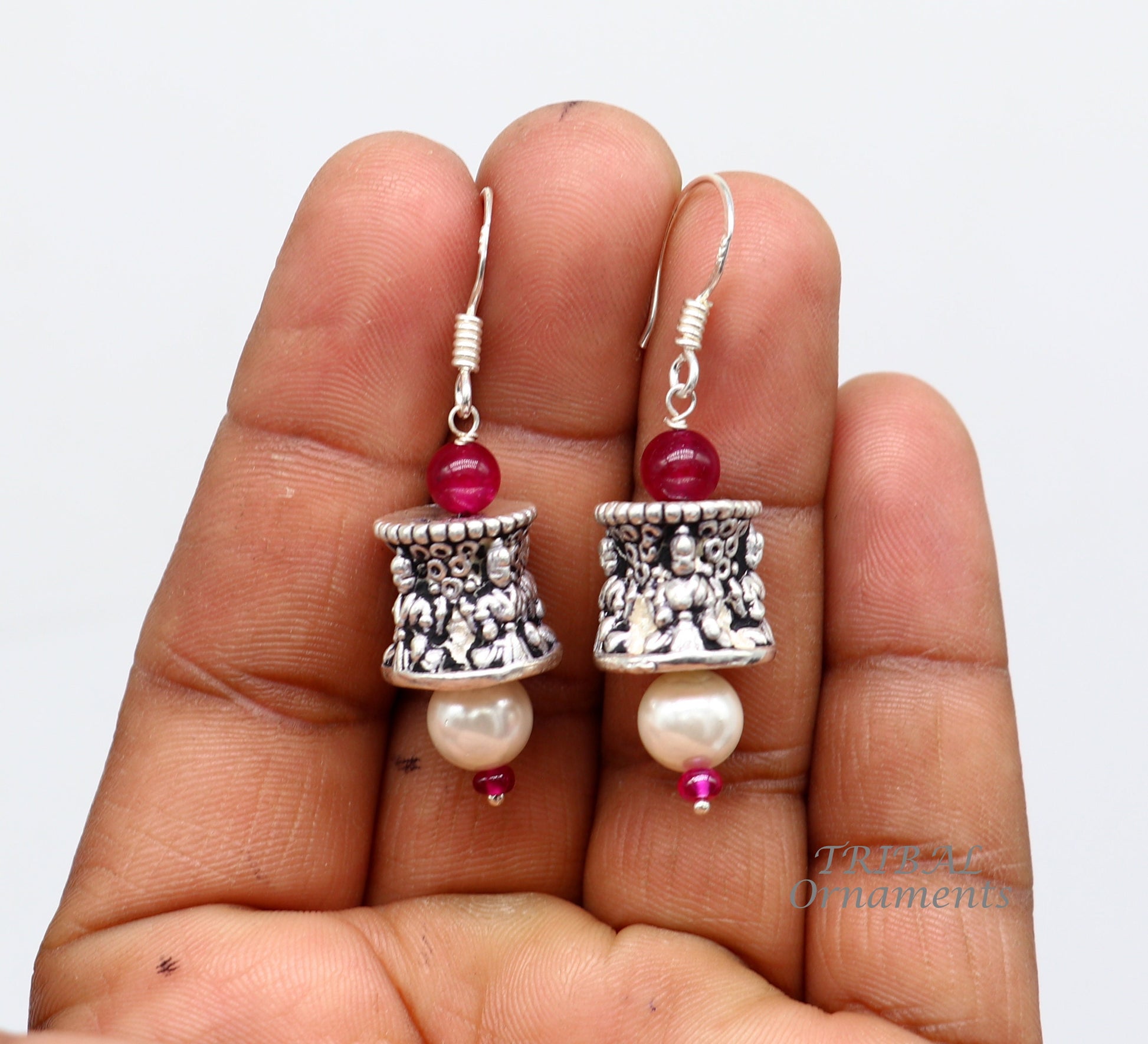 925 sterling silver handmade hook earrings, fabulous hanging pretty bells drop dangle earrings tribal ethnic jewelry from India s1086 - TRIBAL ORNAMENTS
