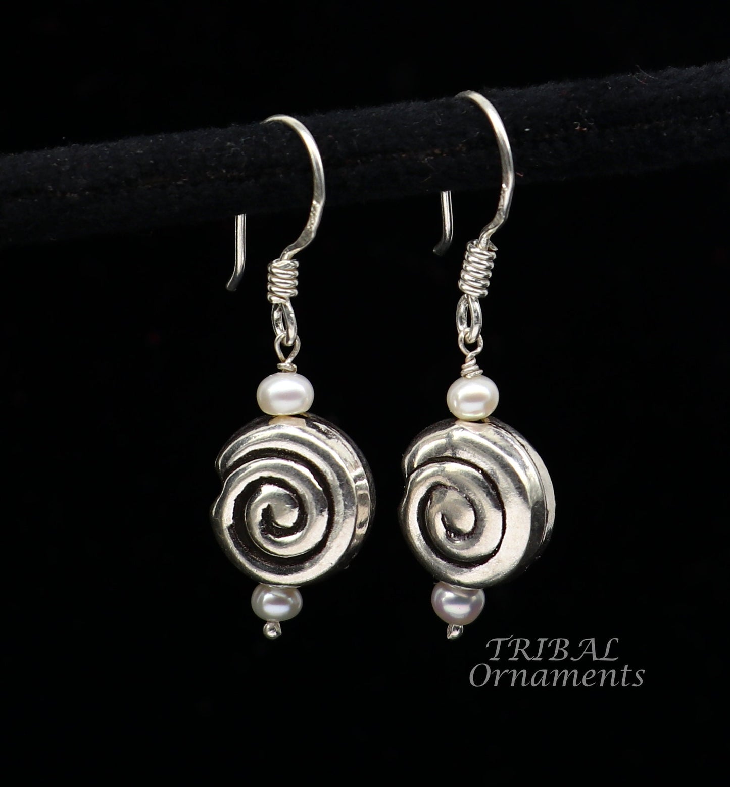 925 sterling silver handmade hook earrings, fabulous hanging pretty bells drop dangle earrings tribal ethnic jewelry from India s1088 - TRIBAL ORNAMENTS