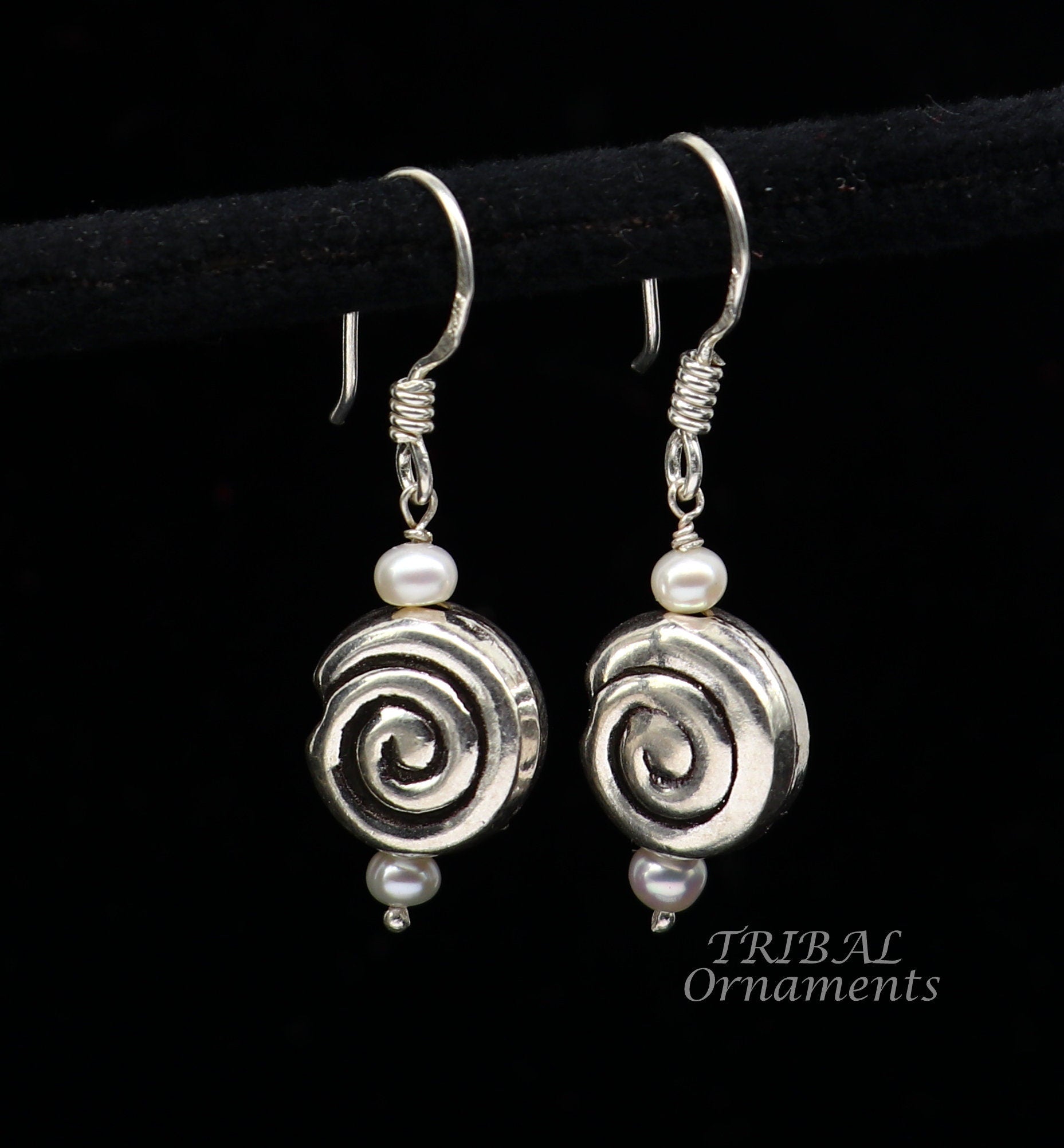 925 sterling silver handmade hook earrings, fabulous hanging pretty bells drop dangle earrings tribal ethnic jewelry from India s1088 - TRIBAL ORNAMENTS
